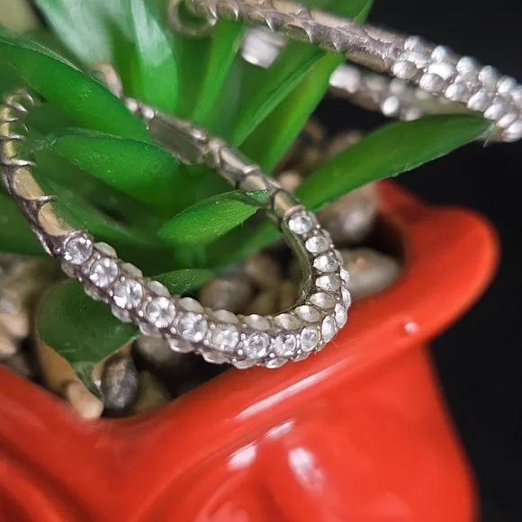 Brighton Pave Pebble Hoop Earrings With Crystals - Picture 2 of 5